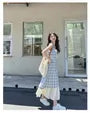 Spaghetti Strap Plaid Mock Two-Piece Maxi Sundress