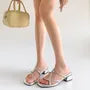 Low Heel Strappy Knot Faux Leather Slide Sandals