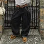 Low Rise Striped Pleated Wide Leg Jeans