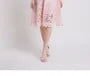 Short Sleeve Mock Neck Plain Crochet Lace Midi A-Line Dress