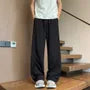 Drawstring Waist Plain Panel Straight Leg Track Pants