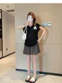 Maternity Cap Sleeve V-Neck Plain T-Shirt / Elastic Waist Plain Mini A-Line Skort