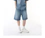 Elbow-Sleeve Washed Button-Up Denim Shirt / Mid Rise Wide Leg Jorts