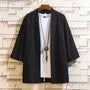 3/4-Sleeve Plain Open Front Linen Jacket