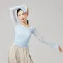 Long-Sleeve Square Neck Plain Ruched Dance T-Shirt