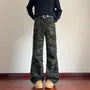 Mid Rise Camo Print Bootcut Cargo Pants