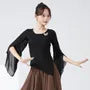 Long-Sleeve Round Neck Plain Ruffle Dance Top