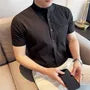 Short Sleeve Band Collar Striped Shirt