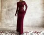 Long Sleeve Crew Neck Plain Ruched Panel Lace Maxi Sheath Dress