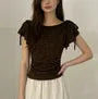 Cap Sleeve Boat Neck Plain Lace Slim-Fit Top