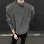 Mock Neck Half Buttoned Plain Sweater