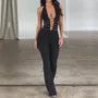 Halter V-Neck Plain Jumpsuit