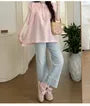 Maternity Short-Sleeve Crew Neck Plaid Blouse