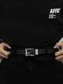 Engraved Buckle Braided Faux Leather Belt