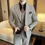 Set: Button-Up Plain Blazer + V-Neck Vest + Dress Pants