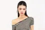 Short Sleeve One Shoulder Striped Cutout Tie-Up Top