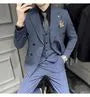 Set: Peak Lapel Striped Double-Breasted Blazer + Mid Rise Cropped Tapered Dress Pants