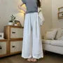 Maternity High Waist Lace Trim Perforated Cropped Wide Leg Pants