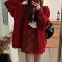 Long Sleeve V-Neck Plain Cable Knit Cardigan