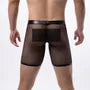 Plain Mesh Panel Faux Leather Boxer Briefs