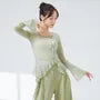 Long-Sleeve Round Neck Plain Ruffle Trim Dance Top