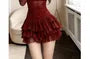 Long-Sleeve High Neck Argyle Print Paneled Mini A-Line Layered Dress