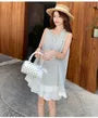 Maternity Sleeveless Square Neck Plaid Frill Trim Tunic / Drawstring Waist Eyelet Lace Wide Leg Shorts