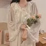 Long-Sleeve Lace Trim Nightgown