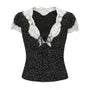 Short Sleeve V-Neck Lace-Trim Dotted Slim-Fit Top / High Waist Mini Skirt