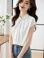 Cap-Sleeve Tie Neck Plain Blouse