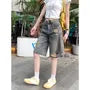 Mid Rise Distressed Wide Leg Jorts