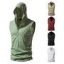 Sleeveless Hooded Henley Plain Top