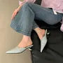 Chunky Heel Pointed Toe Plain Faux Leather Mules