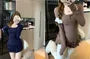 Long-Sleeve Scoop Neck Plain Lace Ruffle Trim Mini Bodycon Dress
