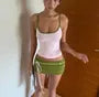Scoop Neck Contrast-Trim Slim-FIt Camisole Top / Low Waist Tie-Waist Mini Pencil Skirt