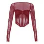 Long-Sleeve Plain Asymmetrical Mesh Bustier Top