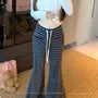 Drawstring Waist Striped Flared Knit Pants