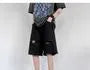 Mid Waist Cutout Wide Leg Denim Shorts