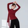 Long-Sleeve Mock Neck Plain Sheer Panel Dance Top