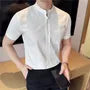 Short Sleeve Band Collar Striped Shirt
