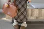 V-Neck Plain Cardigan / Single-Breasted Blazer / High Rise Plaid Maxi Pencil Skirt