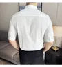 Elbow-Sleeve Band Collar Plain Shirt