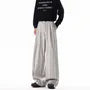 Mid Waist Striped Loose Fit Wide Leg Dress Pants