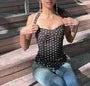 Halter Neck Dotted Ruffled Hem Slim-Fit Tank Top
