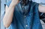 Sleeveless Collared Washed Denim Button Vest / Mid Rise Denim Shorts