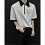 Elbow-Sleeve Contrast Trim Half-Zip Polo Shirt