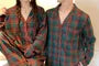 Couple Matching Pajama Set: Long-Sleeve Lapel Collar Plaid Button-Up Top + Pants