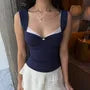 Square-Neck Lace Panel Slim-Fit Tank Top