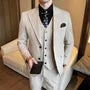 Set: Button-Up Plain Blazer + V-Neck Vest + Dress Pants