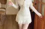 Long-Sleeve Cold-Shoulder Floral Bow Lace Mini Bodycon Dress